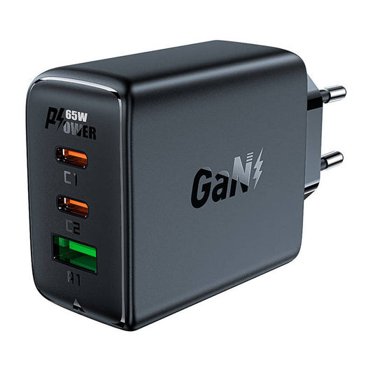 Wall charger Acefast A41, 2x USB-C + USB, GaN 65W (black)_0