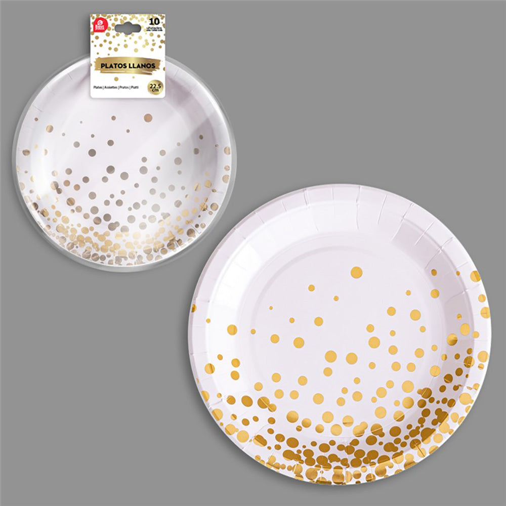 Prato em cartÃ£o Ã¸22,5 cm, branco / ouro. 10 unidades_0