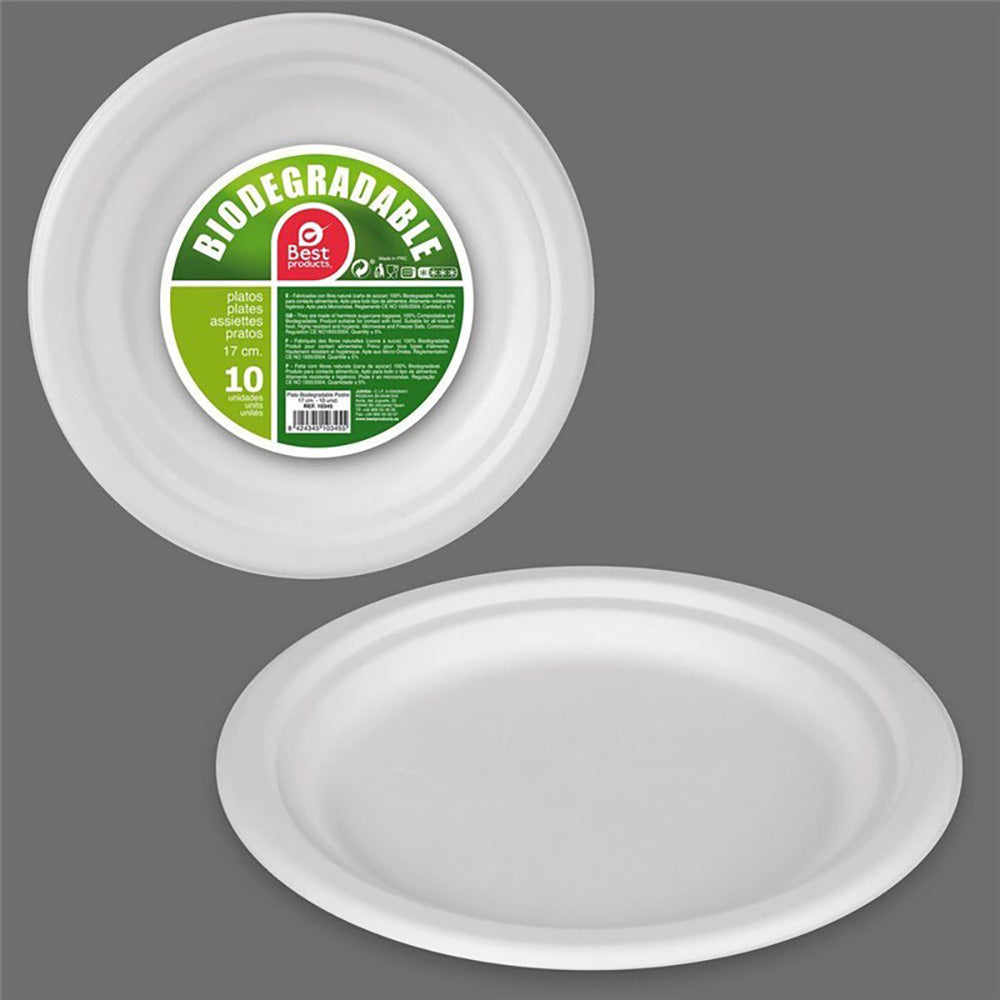 Prato de sobremesa biodegradÃ¡vel Ã¸17 cm, 10 unidades_0