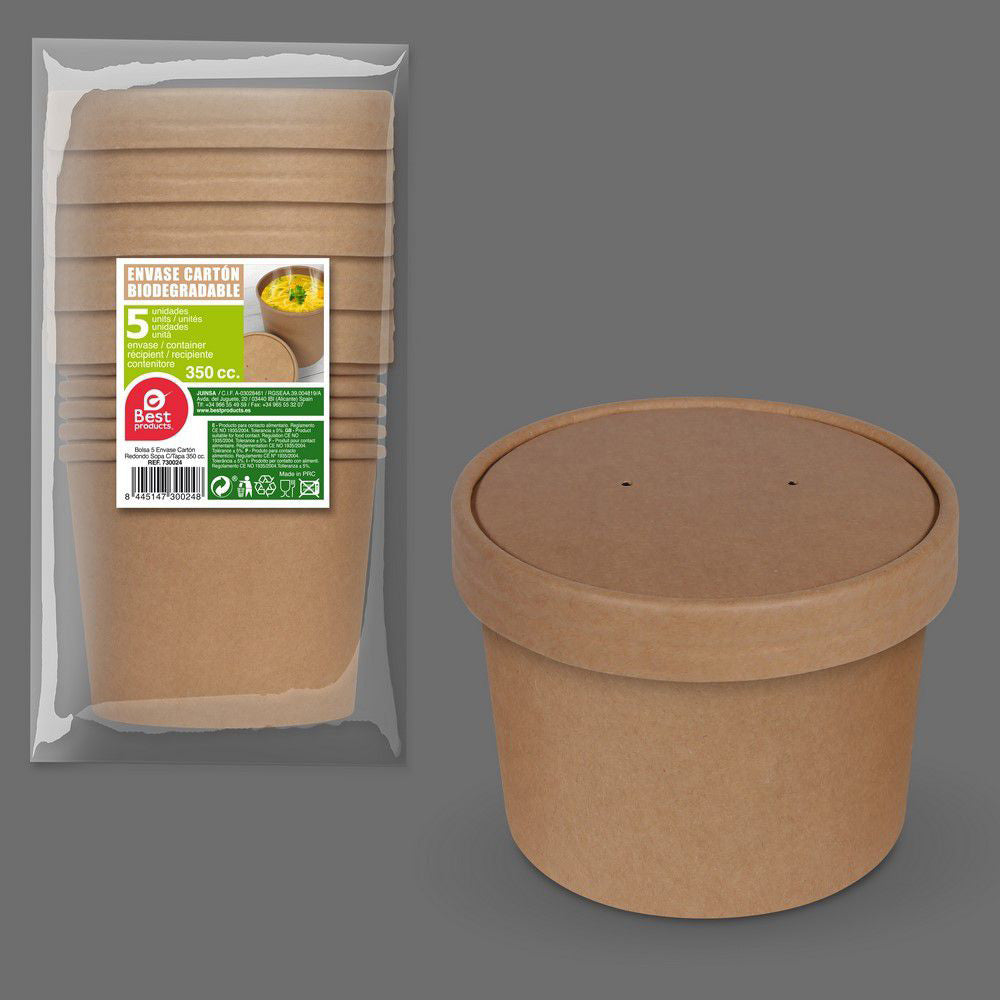Recipiente em cartÃ£o biodegradÃ¡vel, com tampa. 350 cc. 5 unidades_0