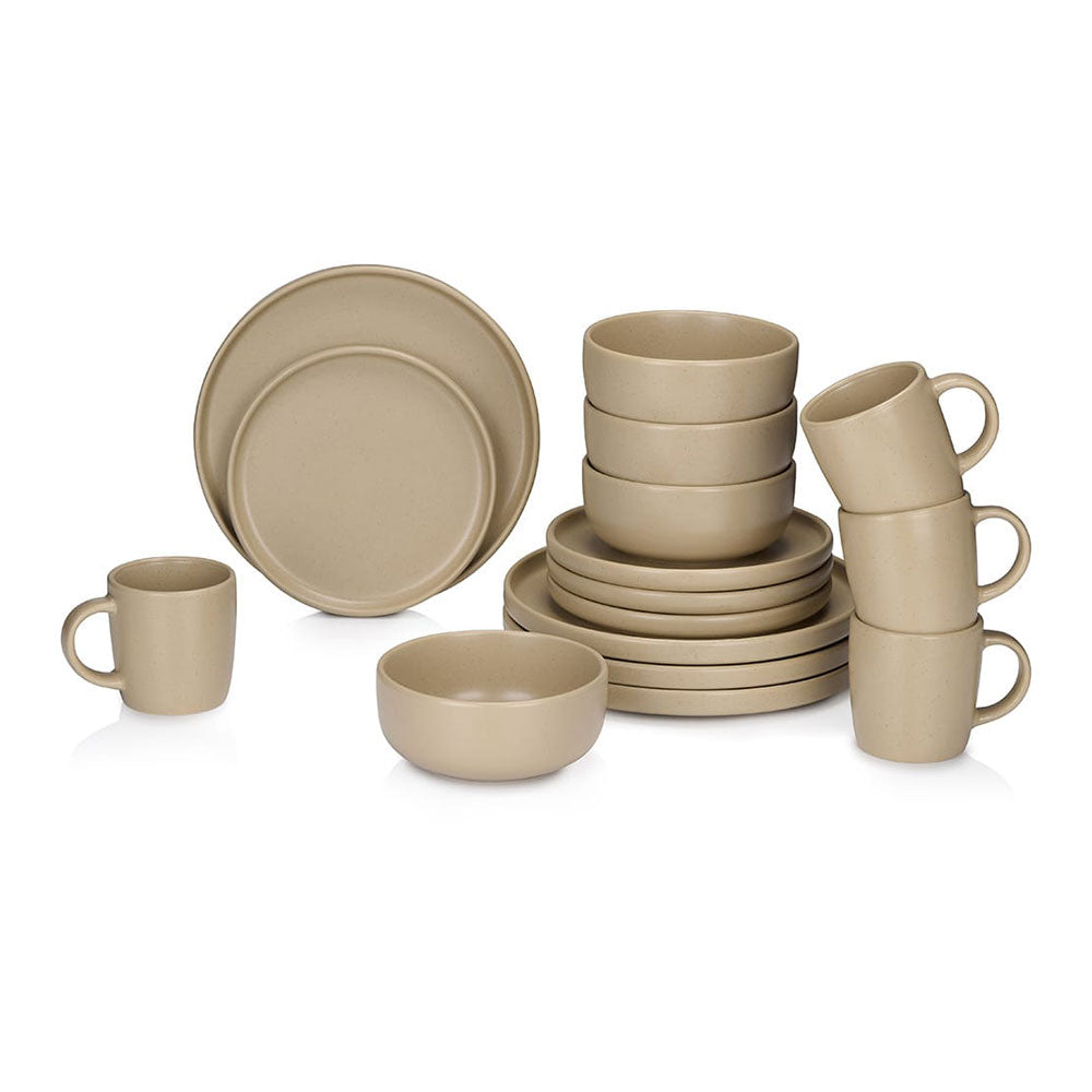 LouÃ§a de pequeno almoÃ§o em cerÃ¢mica taupe 16 peÃ§as_0