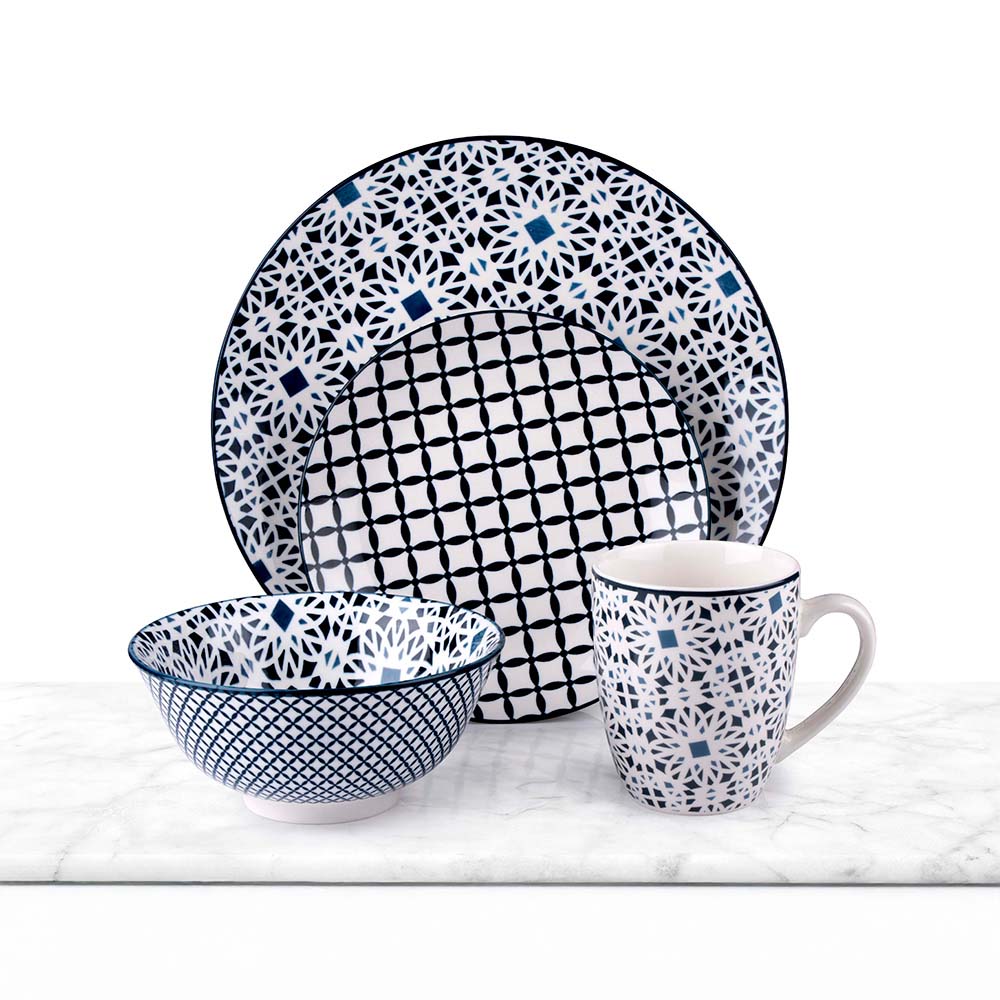 LouÃ§a de cafÃ© da manhÃ£ estampada 16 peÃ§as, cores sortidas_0