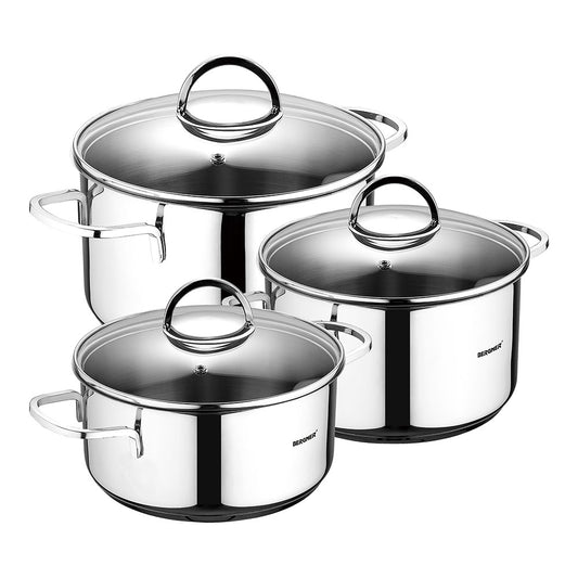Trem de cozinha com 6 peÃ§as de inox para induÃ§Ã£o: caÃ§arola de 16 cm com tampa / caÃ§arola de 18 cm com tampa / caÃ§arola de 20 cm com tampa_0