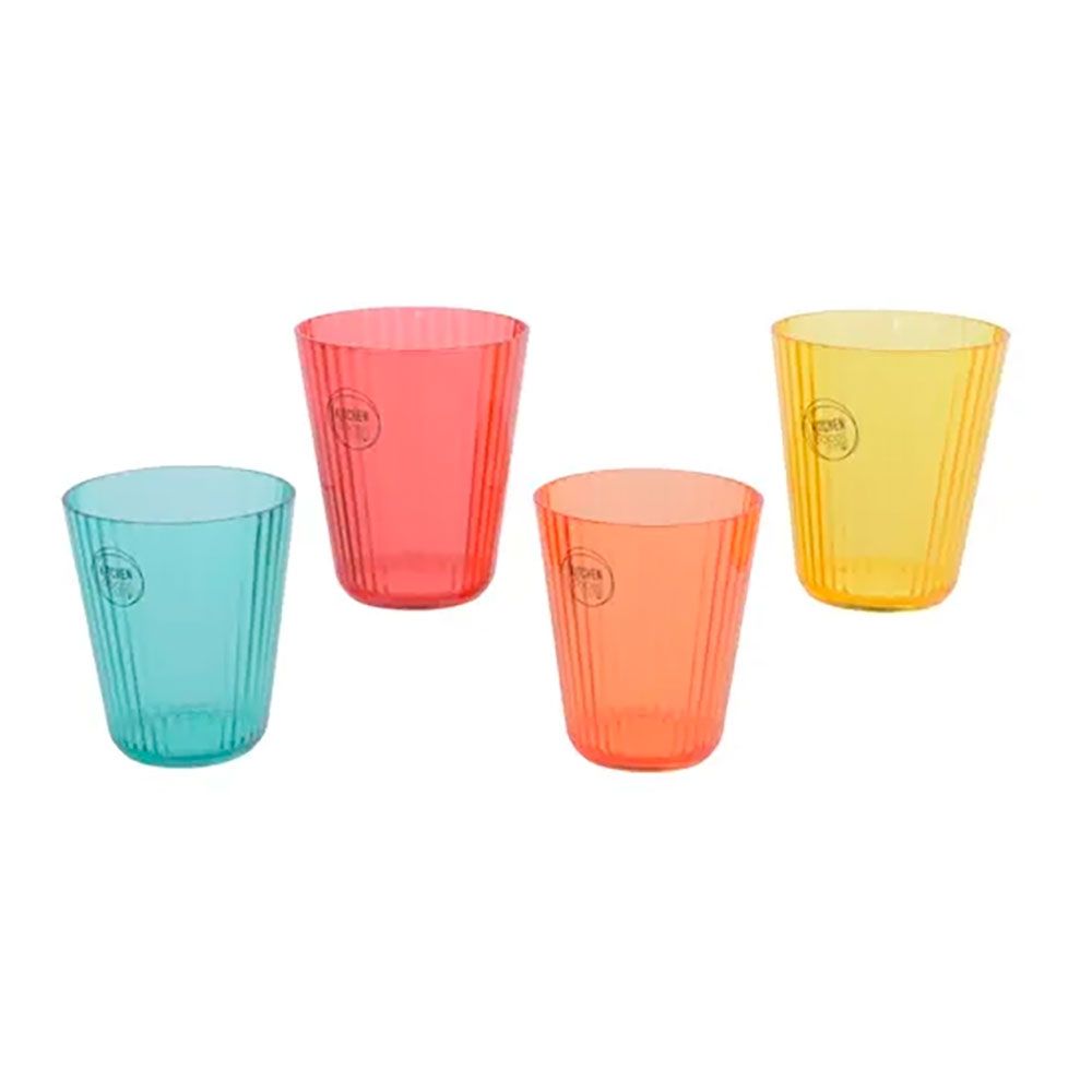 Copo reutilizÃ¡vel de riscas em relevo 300 ml, Ã¸8,5 x 10 cm, cores sortidas, 4 uds_0