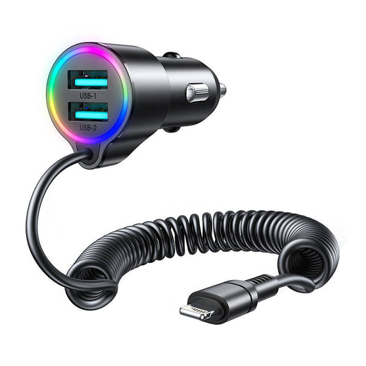 Car charger Joyroom JR-CL25, 2x USB + Lightning cable (black)_0