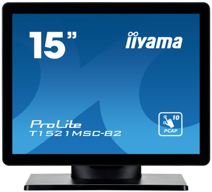 MONITOR IIYAMA 15" PCAP BEZEL FREE FRONT, 10P TOUCH, 1024X768, SPEAKERS, VGA, HDMI, 325CD/MÂ², USB INTERFACE, EXTERNAL POWER ADAPTER, MULTITOUCH WITH SUPPORTED OS (T1521MSC-B2)_0
