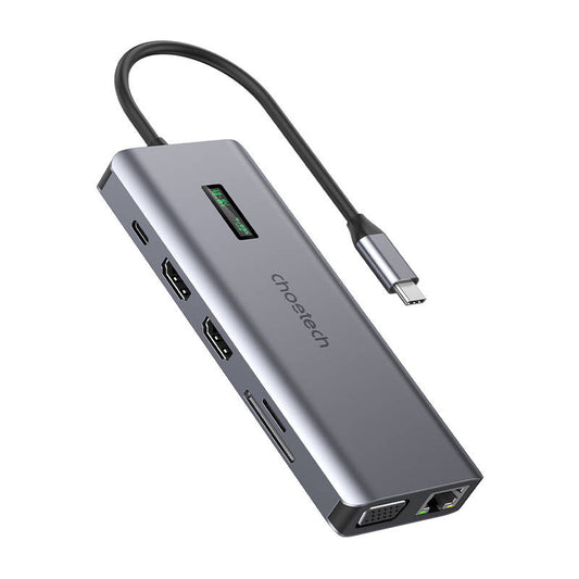 Choetech multifunctional HUB with display 12in1 USB-C to USB-C / USB-A / HDMI / VGA / AUX / SD / TF gray (HUB-M26)_0