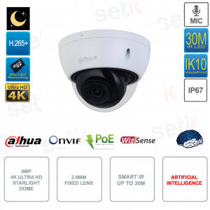 (DH-IPC-HDBW2841EP-S-0280B) DAHUA CÃMARA IP DOMO ANTIVANDÃLICO WIZSENSE LITE SERIE 2 8MP IR 30M WDR SOPORTA MICROSD 256GB CON INTELIGENCIA ARTIFICIAL MICRÃ“FONO INCORPORADO Ã“PTICA FIJA 2.8MM POE_0