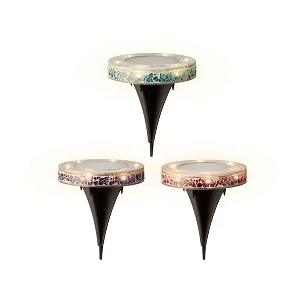 Estaca solar redonda de vidro mosaico, 6 leds, 7 lm, Ã¸11,5 x 13 cm, cores sortidas_0