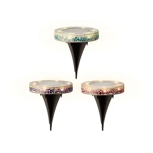 Estaca solar redonda de vidro mosaico, 6 leds, 7 lm, Ã¸11,5 x 13 cm, cores sortidas_0