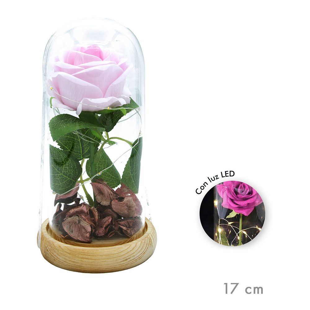 Rosa eterna artificial led cÃºpula cristal 17 cm, cor de rosa_0