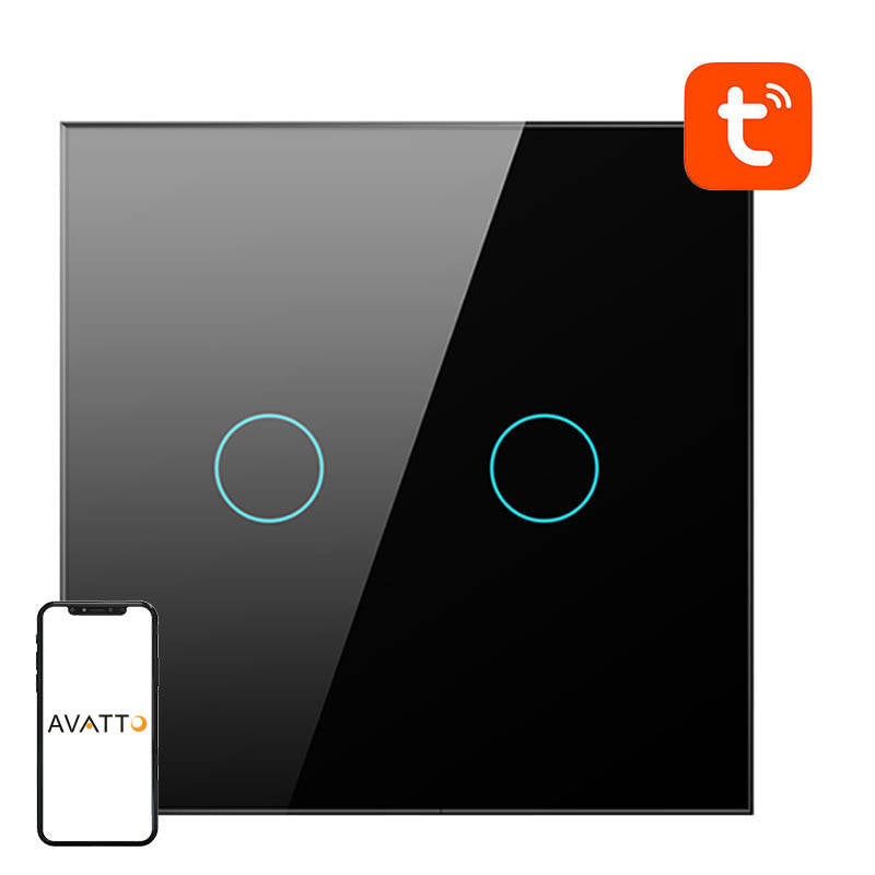 Smart Light Switch WiFi Avatto TS02-EU-B2 2 way (black)_0