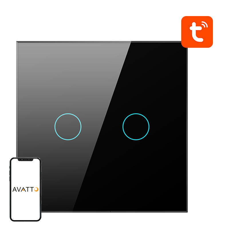 Smart Light Switch ZigBee Avatto ZTS02-EU-B2 2 Way TUYA (black)_0