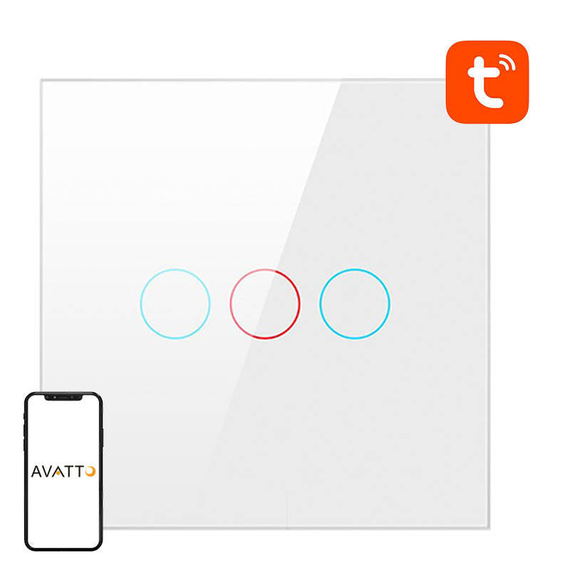 Smart Light Switch ZigBee Avatto LZTS02-EU-W3 3 Way No Neutral TUYA (white)_0