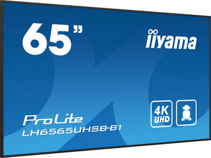 MONITOR IIYAMA 65" , UHD IPS PANEL, HAZE 1%, 800CD/M, HORIZ Y VERT, SIGNAL FAILOVER, MM 2X 10W,  HDMI 2X, DP, USB 2.0 X2, WIFI, LAN, MEDIA PLAY USB PORT, CONTROL LAN / RS232C, IISIGNAGE2 (CMS/DMS), E-SHARE, ANDROID 11 OS,  24/7 OPERATION, VESA  (400X_2