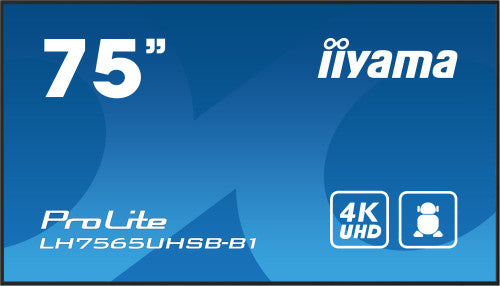 iiyama LH7565UHSB-B1 pantalla de seÃ±alizaciÃ³n DiseÃ±o de quiosco 189,2 cm (74.5") LED Wifi 800 cd / mÂ² 4K Ultra HD Negro Procesador incorporado Android 11 24/7_0