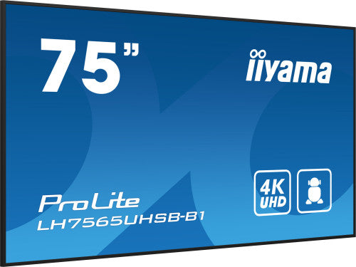 iiyama LH7565UHSB-B1 pantalla de seÃ±alizaciÃ³n DiseÃ±o de quiosco 189,2 cm (74.5") LED Wifi 800 cd / mÂ² 4K Ultra HD Negro Procesador incorporado Android 11 24/7_2