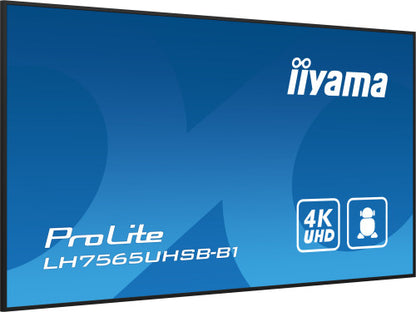 iiyama LH7565UHSB-B1 pantalla de seÃ±alizaciÃ³n DiseÃ±o de quiosco 189,2 cm (74.5") LED Wifi 800 cd / mÂ² 4K Ultra HD Negro Procesador incorporado Android 11 24/7_5