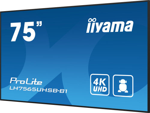 iiyama LH7565UHSB-B1 pantalla de seÃ±alizaciÃ³n DiseÃ±o de quiosco 189,2 cm (74.5") LED Wifi 800 cd / mÂ² 4K Ultra HD Negro Procesador incorporado Android 11 24/7_6