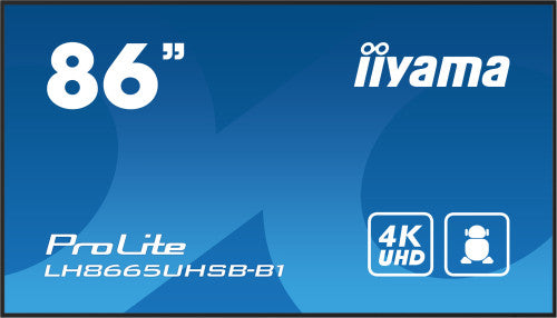 MONITOR IIYAMA 86" , UHD IPS PANEL, HAZE 1%, 800CD/M, HORIZ Y VERT, SIGNAL FAILOVER, MM 2X 10W,  HDMI 2X, DP, USB 2.0 X2, WIFI, LAN, MEDIA PLAY USB PORT, CONTROL LAN / RS232C, IISIGNAGE2 (CMS/DMS), E-SHARE, ANDROID 11 OS,  24/7 OPERATION, VESA  (600X_0