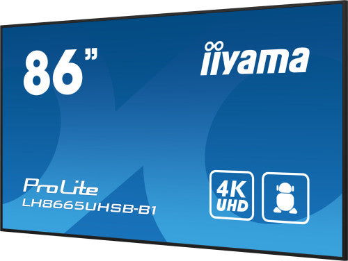 MONITOR IIYAMA 86" , UHD IPS PANEL, HAZE 1%, 800CD/M, HORIZ Y VERT, SIGNAL FAILOVER, MM 2X 10W,  HDMI 2X, DP, USB 2.0 X2, WIFI, LAN, MEDIA PLAY USB PORT, CONTROL LAN / RS232C, IISIGNAGE2 (CMS/DMS), E-SHARE, ANDROID 11 OS,  24/7 OPERATION, VESA  (600X_6