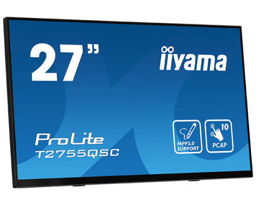 MONITOR IIYAMA 27" IPS BONDED PCAP 10P TOUCH, MPP2.0 (ACTIVE STYLUS) SUPPORTED, 2560X1440, FLAT BEZEL FREE GLASS FRONT, HDMI, DISPLAYPORT, 360CD/MÂ², USB HUB 2X 3.2, SPEAKERS, BOOKSTAND (T2755QSC-B1)_0