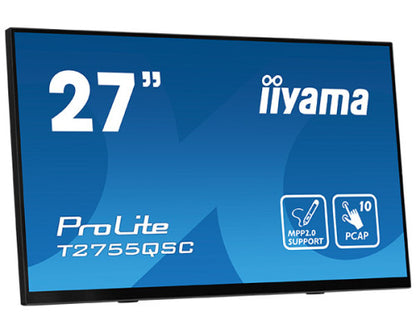 MONITOR IIYAMA 27" IPS BONDED PCAP 10P TOUCH, MPP2.0 (ACTIVE STYLUS) SUPPORTED, 2560X1440, FLAT BEZEL FREE GLASS FRONT, HDMI, DISPLAYPORT, 360CD/MÂ², USB HUB 2X 3.2, SPEAKERS, BOOKSTAND (T2755QSC-B1)_0