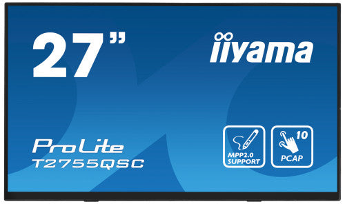 MONITOR IIYAMA 27" IPS BONDED PCAP 10P TOUCH, MPP2.0 (ACTIVE STYLUS) SUPPORTED, 2560X1440, FLAT BEZEL FREE GLASS FRONT, HDMI, DISPLAYPORT, 360CD/MÂ², USB HUB 2X 3.2, SPEAKERS, BOOKSTAND (T2755QSC-B1)_1