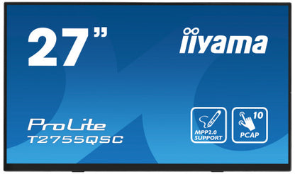 MONITOR IIYAMA 27" IPS BONDED PCAP 10P TOUCH, MPP2.0 (ACTIVE STYLUS) SUPPORTED, 2560X1440, FLAT BEZEL FREE GLASS FRONT, HDMI, DISPLAYPORT, 360CD/MÂ², USB HUB 2X 3.2, SPEAKERS, BOOKSTAND (T2755QSC-B1)_1
