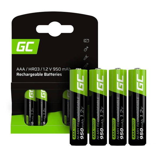 Green Cell Rechargeable Batteries Sticks 4x AAA HR03 950mAh_0
