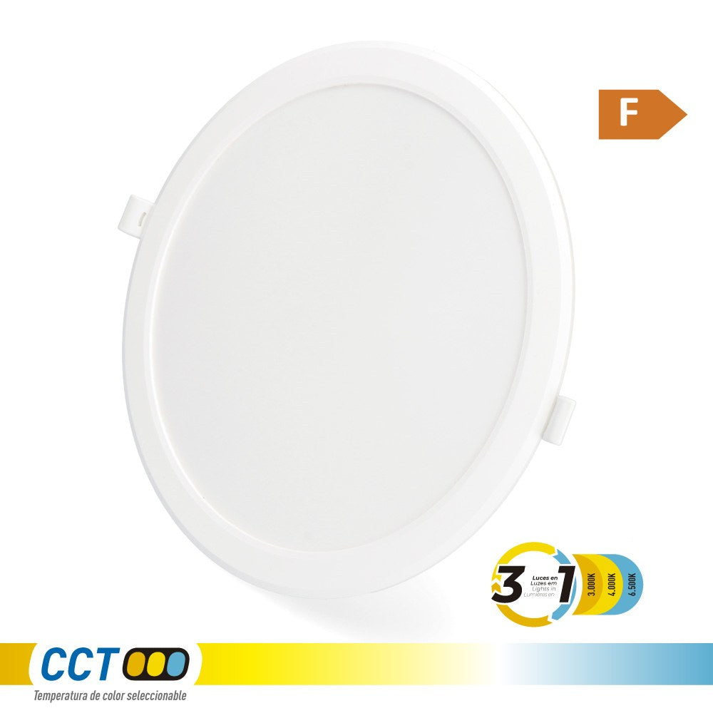 Downlight led de encastrar, redondo, 18 w, 3cct, 1820 lm, embelhecedor branco, Ã¸22,3 cm_0
