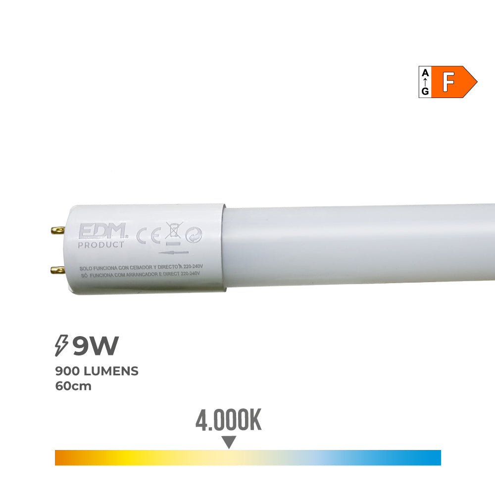Tubo led t8 9w 900lm 4000k luz do dia (eq.18w) Ã¸2,6x60cm edm_0
