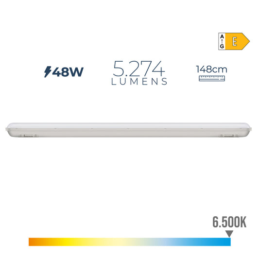 Armadura led estanque ip65 48w 5274lm 6500k luz fria 8,6x148x6,6cm edm_0