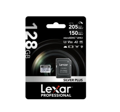 LEXAR 128GB LEXAR HIGH-PERFORMANCE SILVER PLUS MICROSDXC UHS-I, UP TO 205MB/S READ 150MB/S WRITE C10 A2 V30 U3,WITH ADAPTER_1
