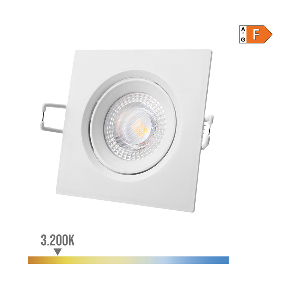 Downlight led quadrado de encastrar 5w 3200k luz quente aro branco 9x9cm edm_0