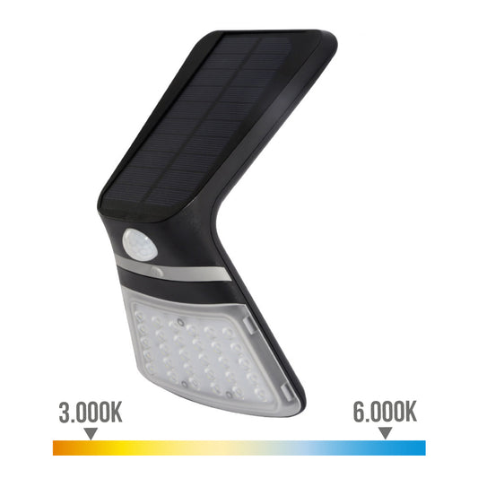 Candeeiro de parede solar 3,5w 430lm sensor de presenÃ§a recarregÃ¡vel (2-8m) cor preto 10,5x13cm edm_0