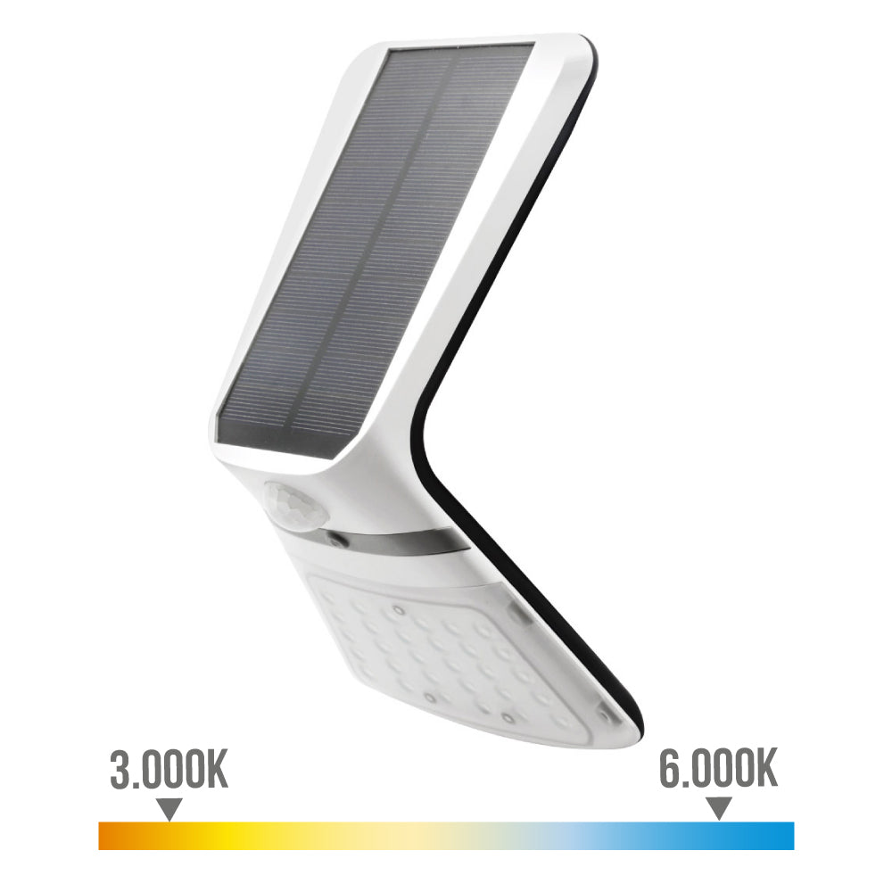 Candeeiro de parede solar 3,5w 430lm sensor de presenÃ§a recarregÃ¡vel (2-8m) cor branca 10,5x13cm edm_0