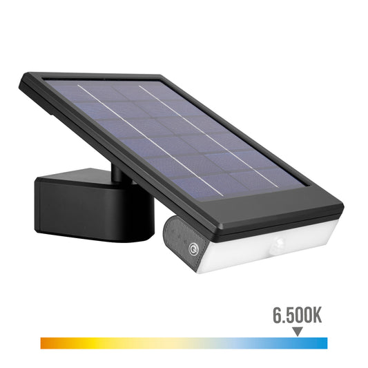 Candeeiro de parede solar led 6w 720lm 6.500k com sensor de crepÃºsculo e de movimento. ponto de luz removÃ­vel. cor preta. edm_0