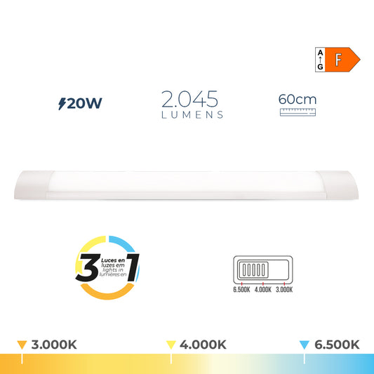 Armadura led 20 w temperatura de luz variÃ¡vel 6500 k / 4000 k / 3000 k, 3cct, 2045 lm, 60x2,6x7,4 cm_0