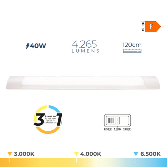 Armadura led 40 w temperatura de luz variÃ¡vel 6500 k / 4000 k / 3000 k, 3cct, 4265 lm, 120x2,6x7,4cm_0