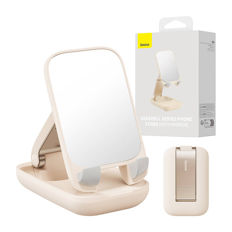 Adjustable phone stand with mirror Baseus Seashell Series - beige_1