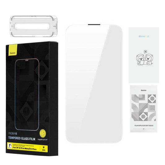 Tempered Glass Baseus 0.4mm Iphone 13 Pro Max/14 Plus + cleaning kit_0