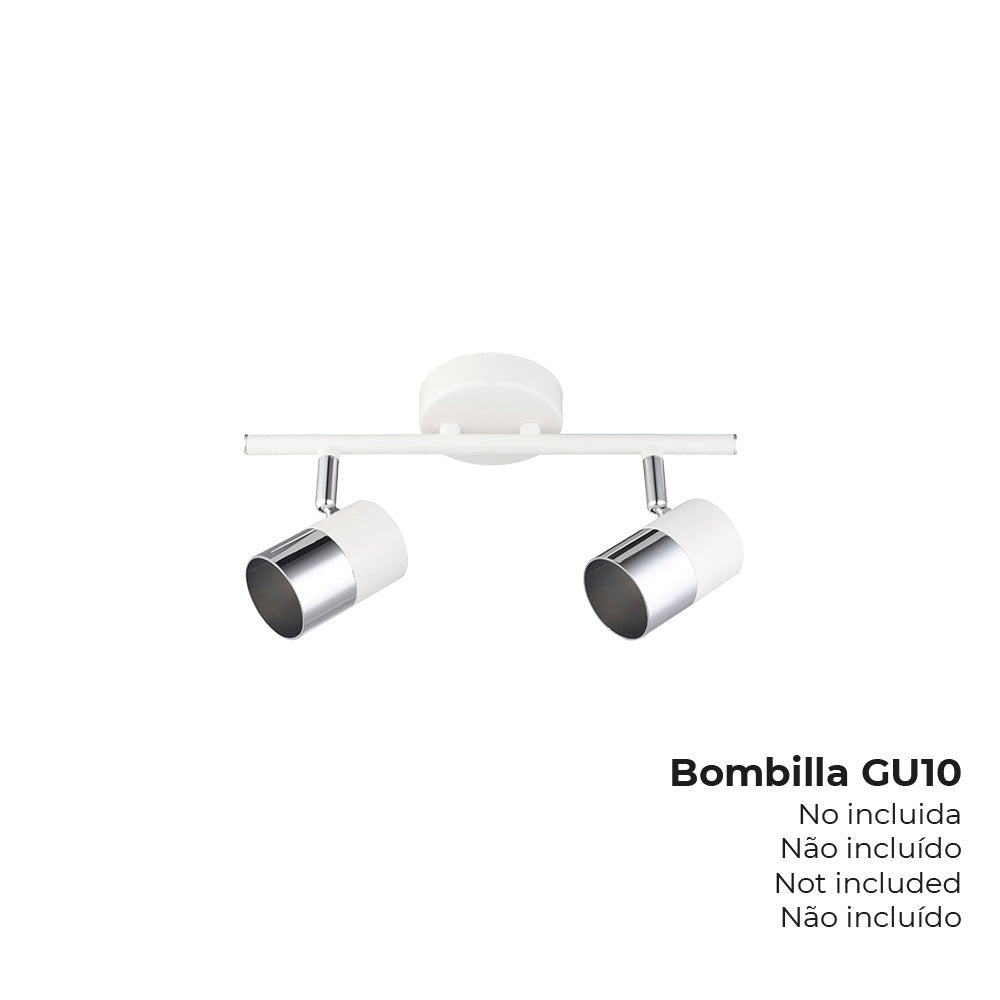 Candeeiro de teto halogÃ©nio 2 focos cor cromado+branco osso gu-10 modelo moon edm_0