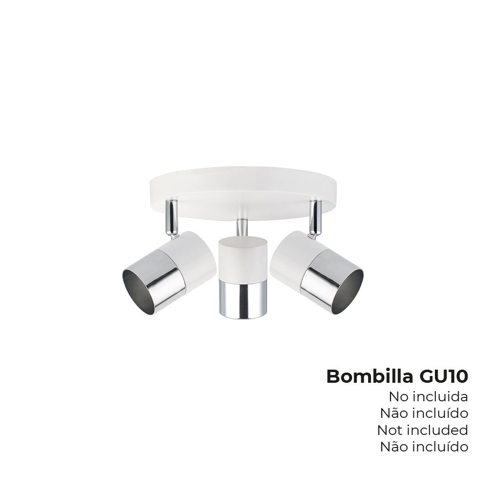 Candeeiro de teto halogÃ©nio 3 focos cor cromado+branco osso gu-10 moon edm modelo_0