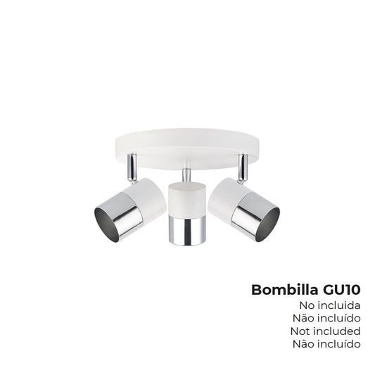 Candeeiro de teto halogÃ©nio 3 focos cor cromado+branco osso gu-10 moon edm modelo_0