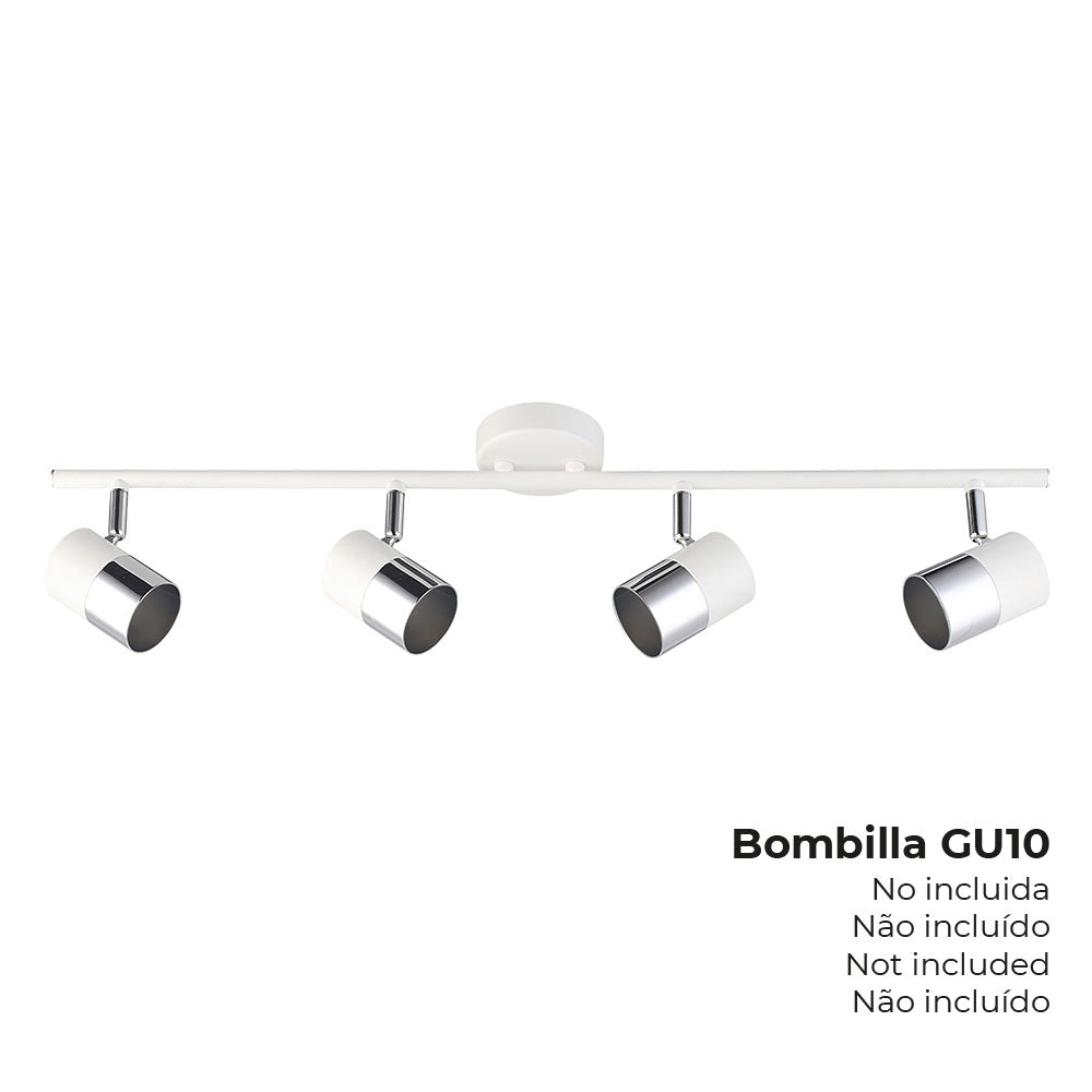 Candeeiro de teto halogÃ©nio 4 focos cor cromado+branco osso gu-10 modelo moon edm_0
