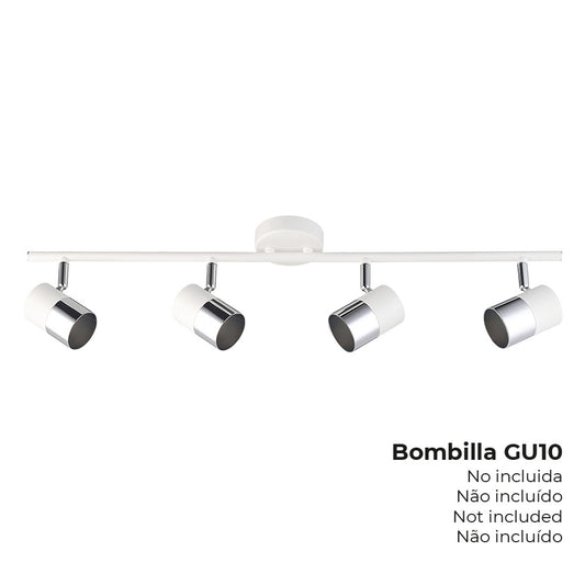 Candeeiro de teto halogÃ©nio 4 focos cor cromado+branco osso gu-10 modelo moon edm_0