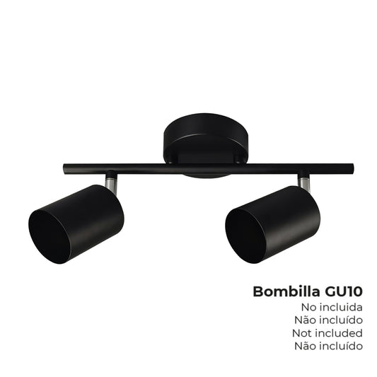Candeeiro de teto 2 focos gu-10 preto edm_0