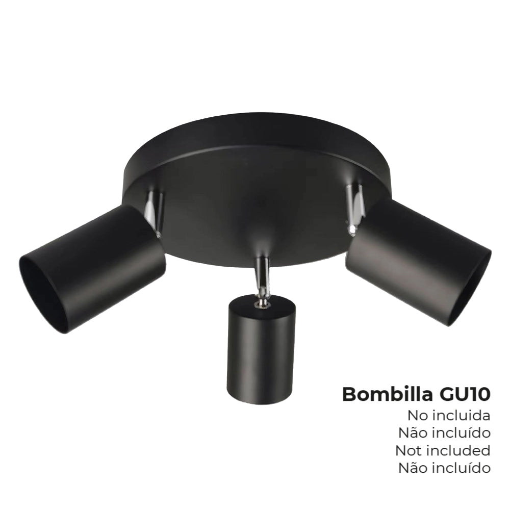 Candeeiro de teto 3 focos gu-10 preto edm_0