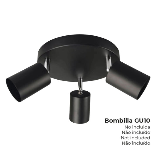 Candeeiro de teto 3 focos gu-10 preto edm_0